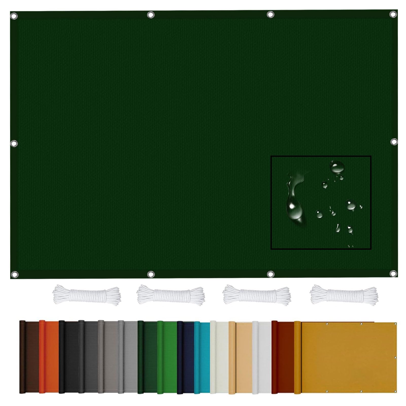 Voile d'ombrage imperméable 2x6,5m rectangulaire vert foncé pour jardin