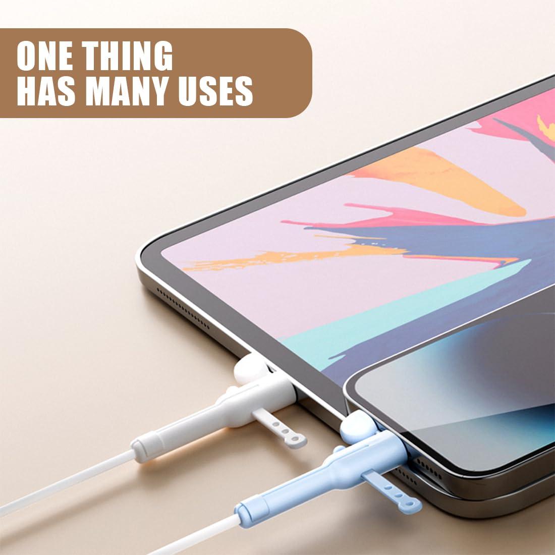 4 Pezzi Proteggi Cavo Cellulare, Proteggi Caricatore per iphone, Gel di Silice Protezione Cavo Caricabatterie con Copertura Antipolvere, 2 in 1 Simpatico Protezion Cavo (Bianco)
