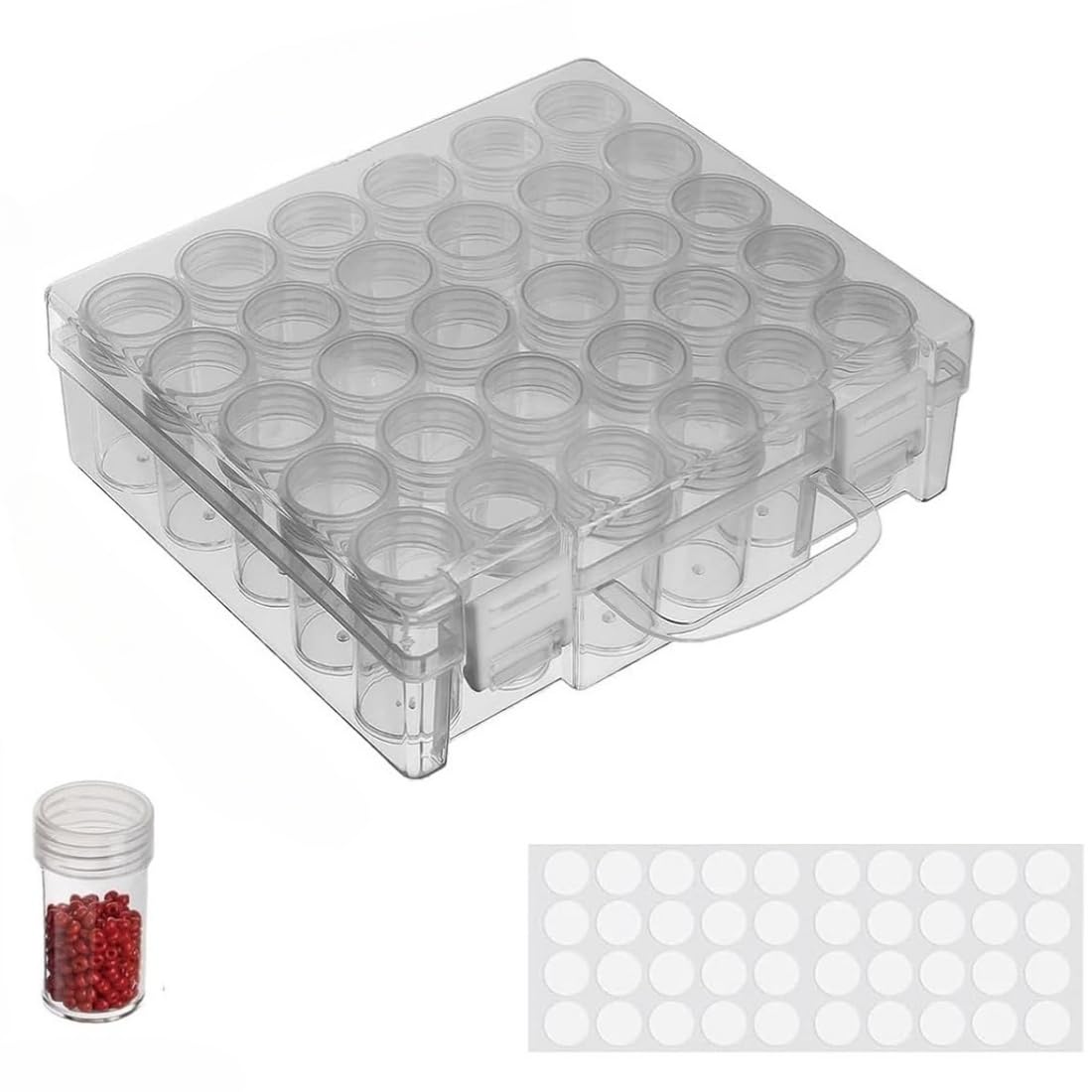 Eidoct 30 Grids Diamond Painting Storage Boxes Clear Plastic Bead Organiser Box Diamond Painting Storage Box with Sheets Sticker for Beads Diamonds And Small Items