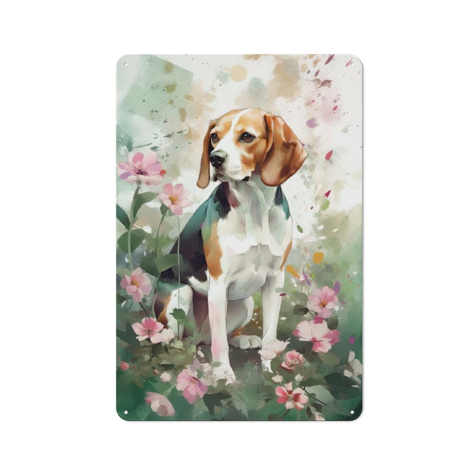 Junmoney Style-13 Beagle Dog Flowers Rustic Metal Plaque 30X20cm For Hobby Room Or Studio, For Creative Interior Collectors