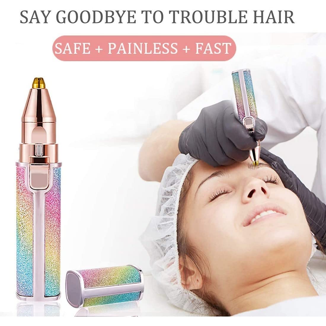 UGU ZONE 2 in 1 Portable eyebrow trimmer for women Painless Electric Rechargeble Eyebrow Trimmer for Women and Facial Hair Removal Machine with Light (USB-Rainbow) 2