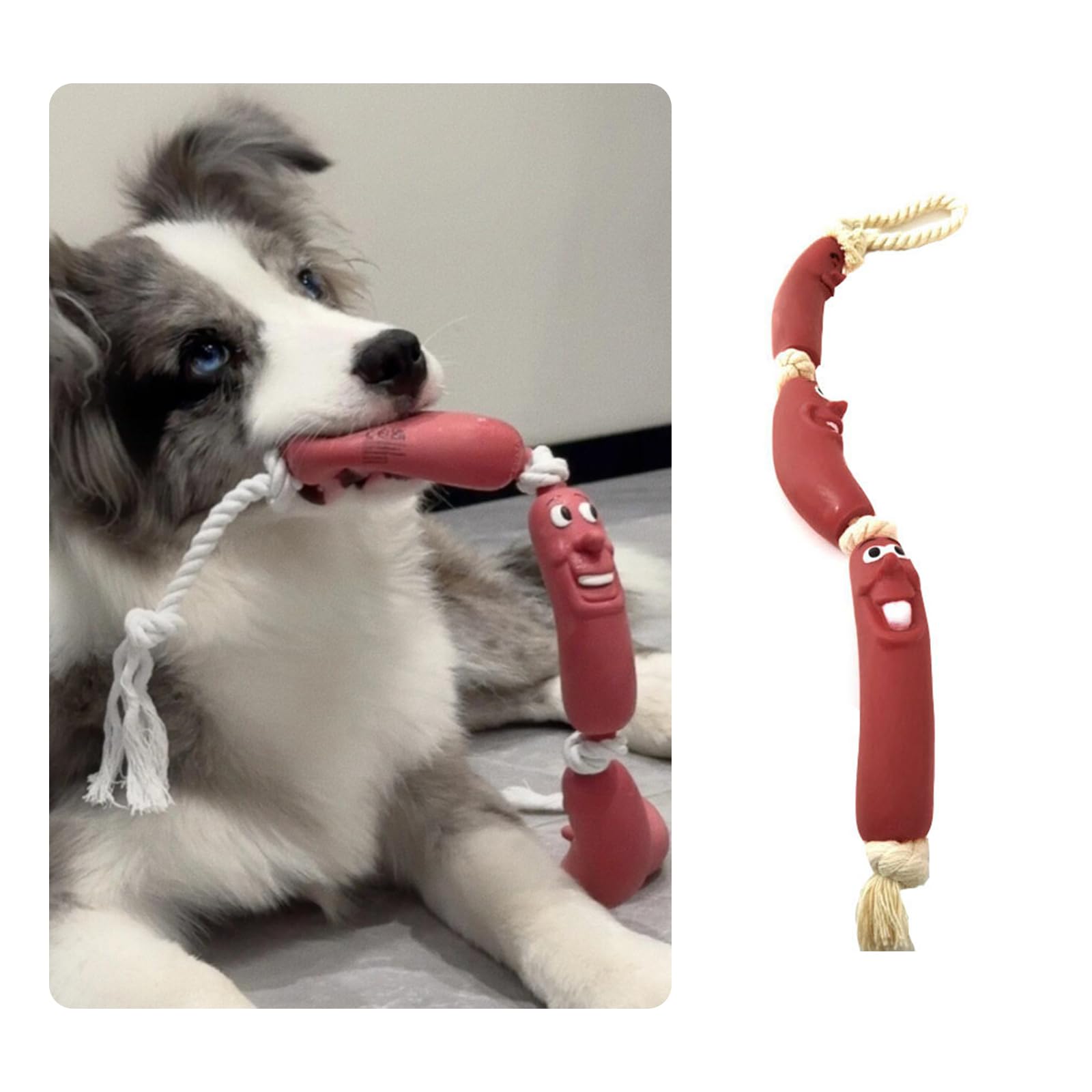 Dog Sausage Toy - Three-Section Durable Chew Toy for Dachshunds, Bulldogs, Shiba Inus, and Corgis - Fun Dental Toy for Teeth Cleaning and Interactive Play