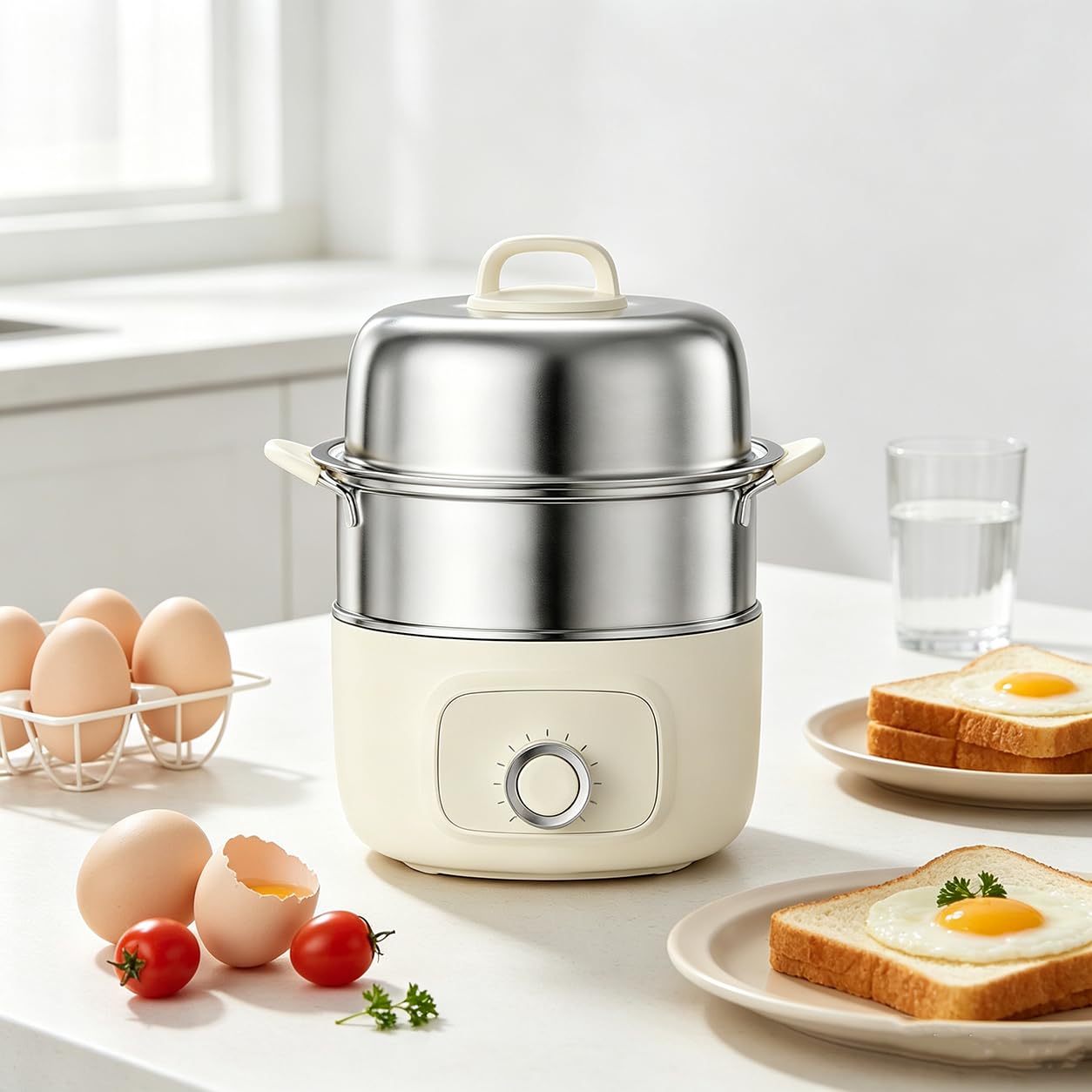 Cocedor de Huevos, Vaporeras de Doble Capa de 350 W con Temporizador