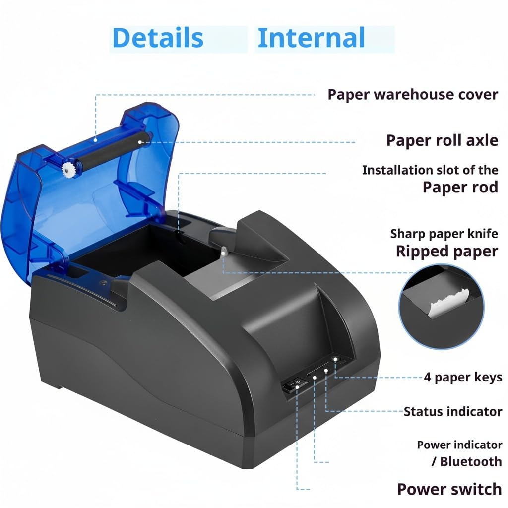 58MM Thermodrucker, Quittungs-Thermodrucker, 4-Rollen-Thermopapier, Restaurant-Küchendrucker, USB-Serie, Ethernet-Schnittstelle, geeignet für iOS/Windows/Linux