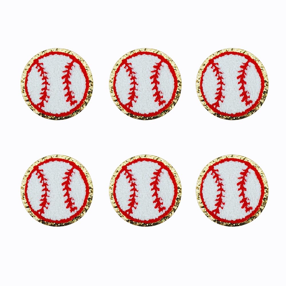 6 PCS Baseball Patches Gold Edges Baseball Iron On Patches Chenille Sew On Patches for DIY Repair Patch Clothes