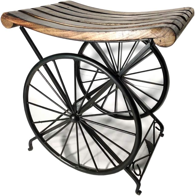 Simran Handicrafts Wooden Iron Stool with Metal Base for Sitting - Attractive and Unique Design for LIVING Room ( Medium Size )