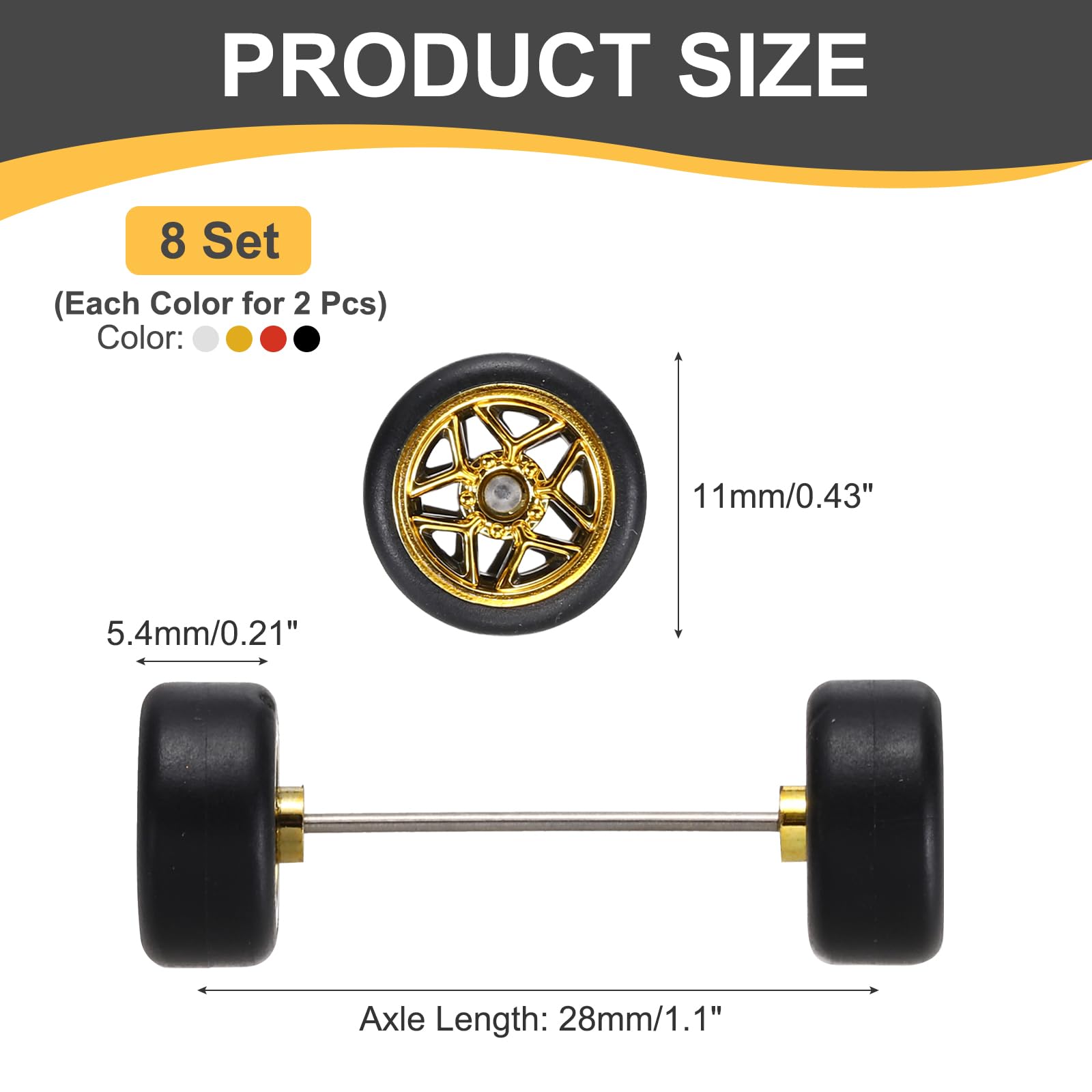 QUARKZMAN 8 Set Ruote E Gomme 1/64 Con Cerchi Real Riders Include Assi Per Modellini RC Auto In Miniatura Fai Da Te Cerchi A 5 Stelle Oro Argento Rigo Rossa Nera