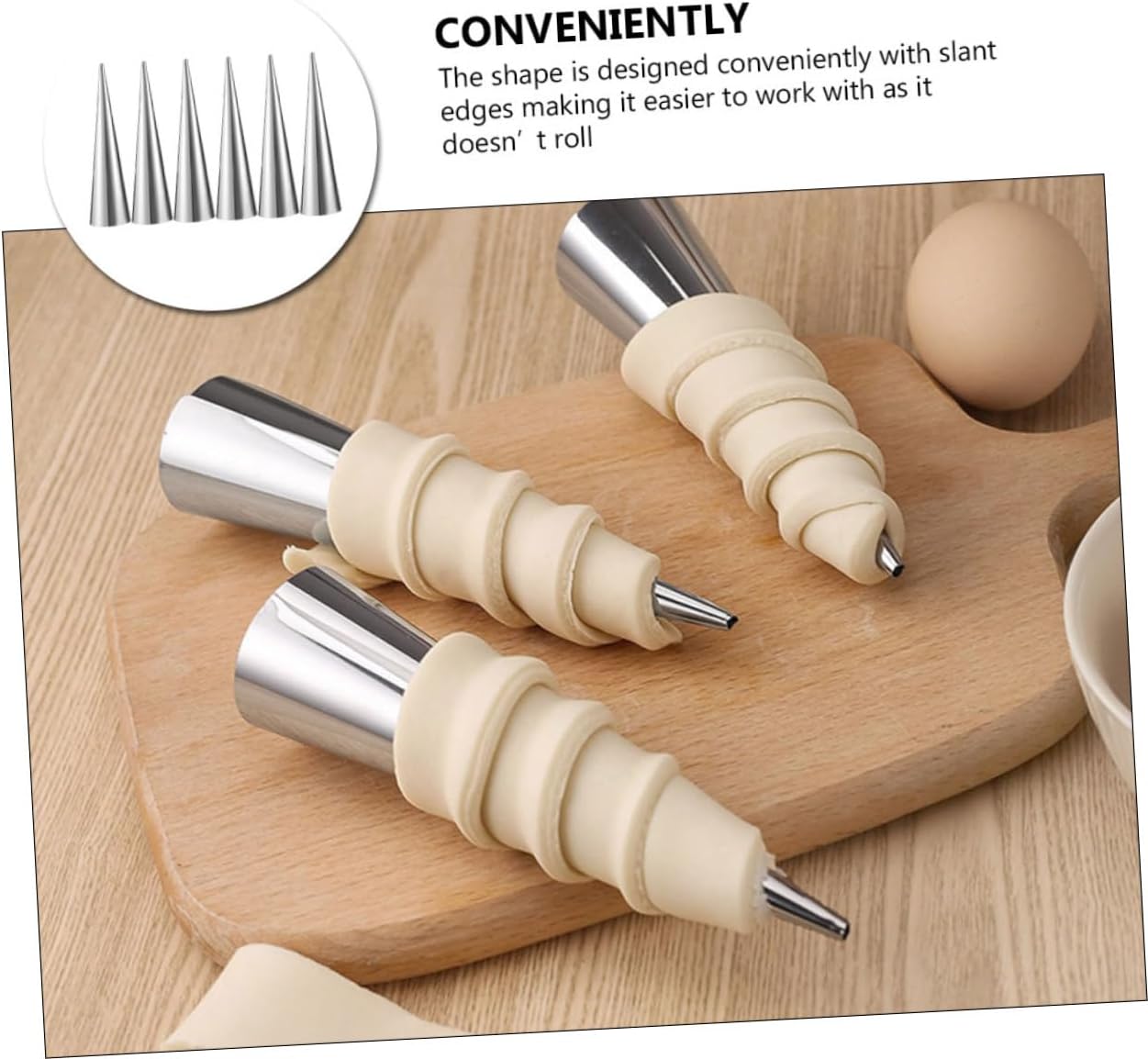 KICHOUSE 6pcs Horns Molds Stainless Steel Cone Shaped Molds for Croissant Baking Reusable Pastry Mould
