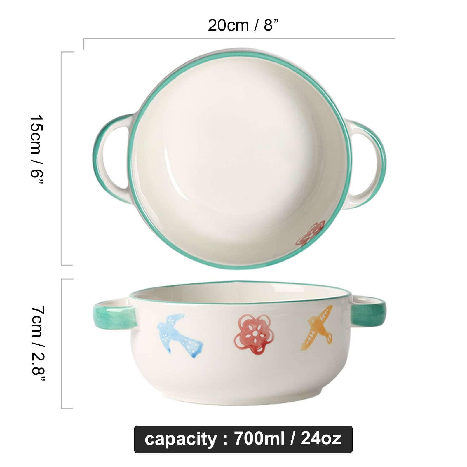 TYMYYS Bol Avec Anse Pour Soupe Et Petit Déjeuner 500 Ml - Céramique Micro-ondes Fleurs Colorées