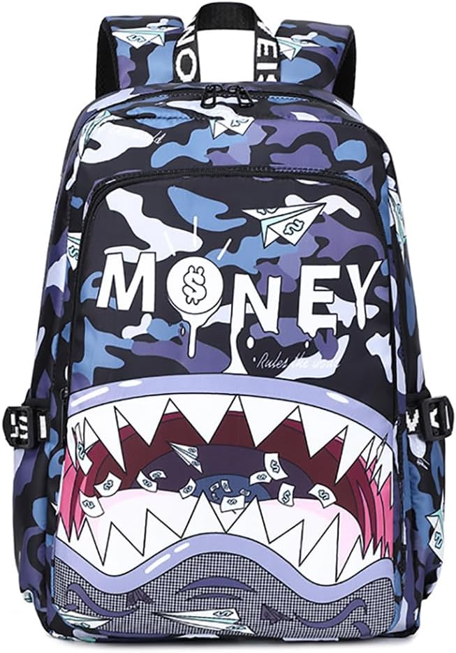 3D Graphic Shark Print Backpack Travel Bag for Youths and Teens