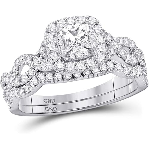 Solid 14k White Gold Princess Cut Diamond Twist Bridal Wedding Engagement Ring Band Set 1.00 Ct.