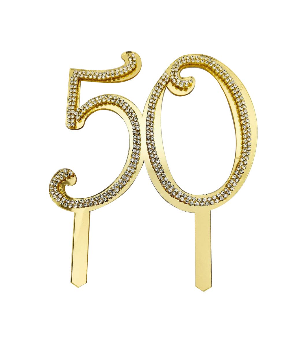 Omkraft Elegant 50th Birthday/Anniversary Gold Mirror Acrlyic Topper Studded with Diamond