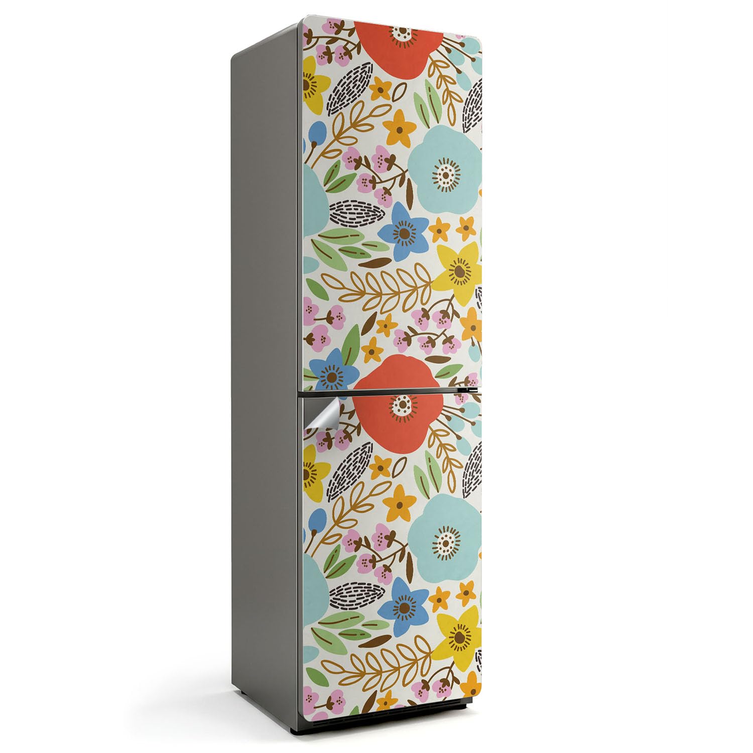 Sticker Réfrigérateur de Haute Qualité 60x205 cm : Décoration Durable et Couvrante Motif Floral