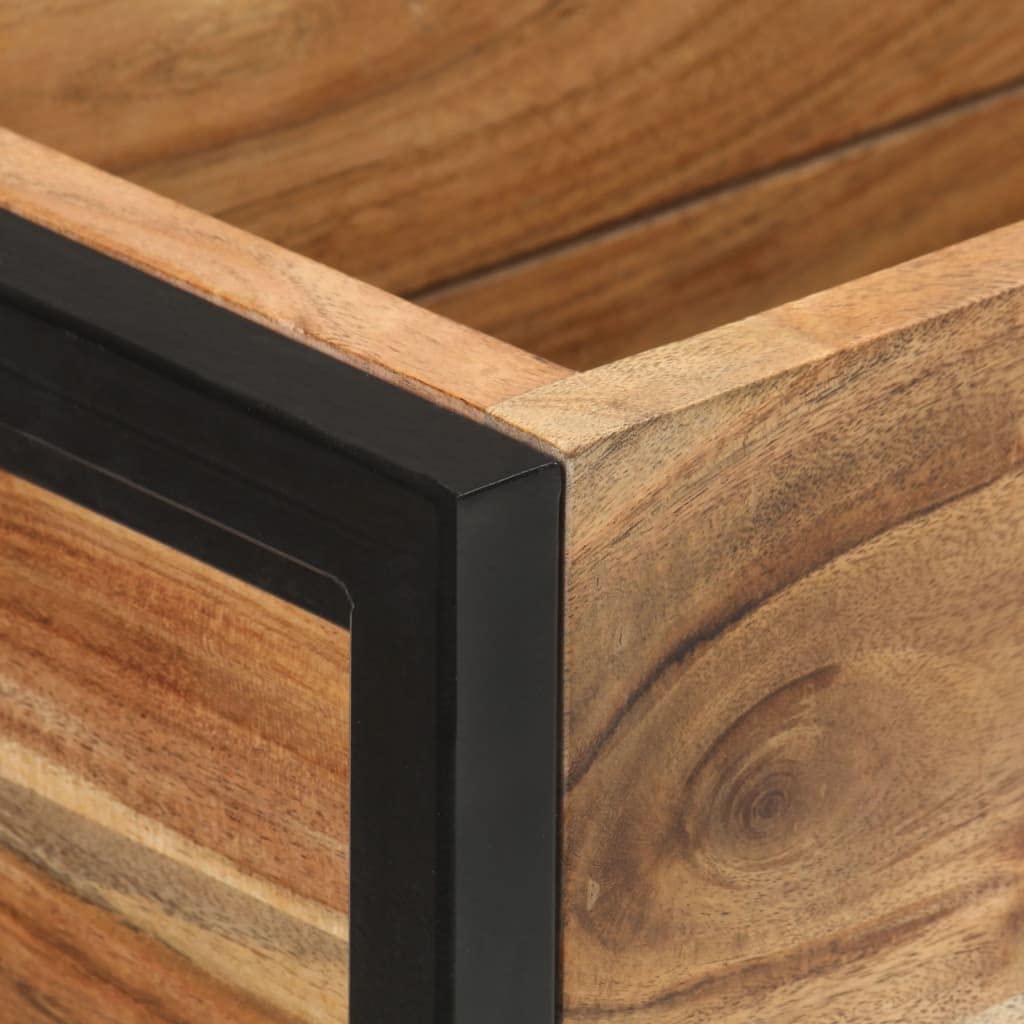 Macetero alto de madera de acacia, 90 x 20 x 68 cm, soporte estable para plantas con estructura de metal y superficie de almacenamiento, jardinera para hierbas y verduras, jardín, balcón