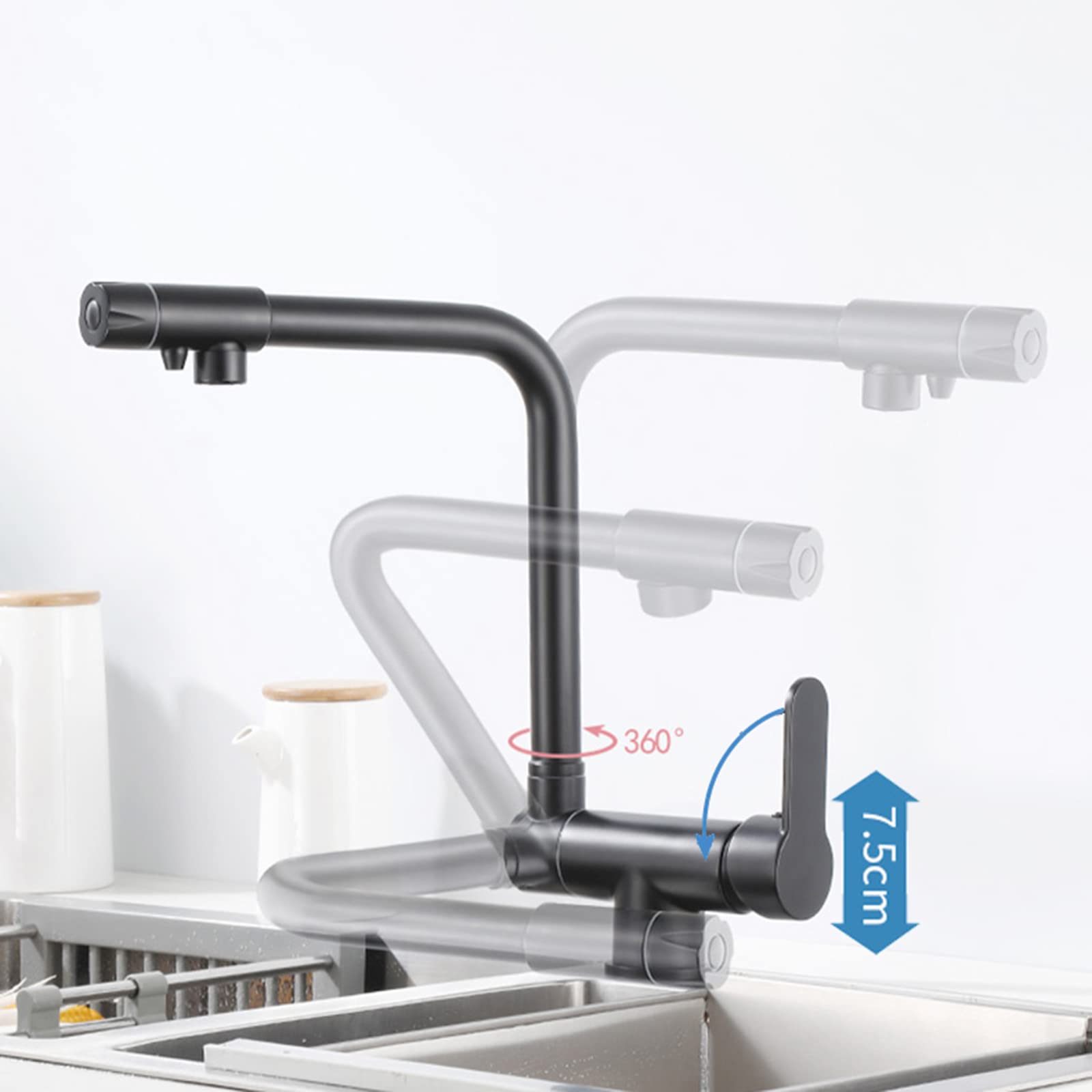 Grifo para Osmosis 3 Vías 3 en 1 Abatible Cocina Monomando Cepillado