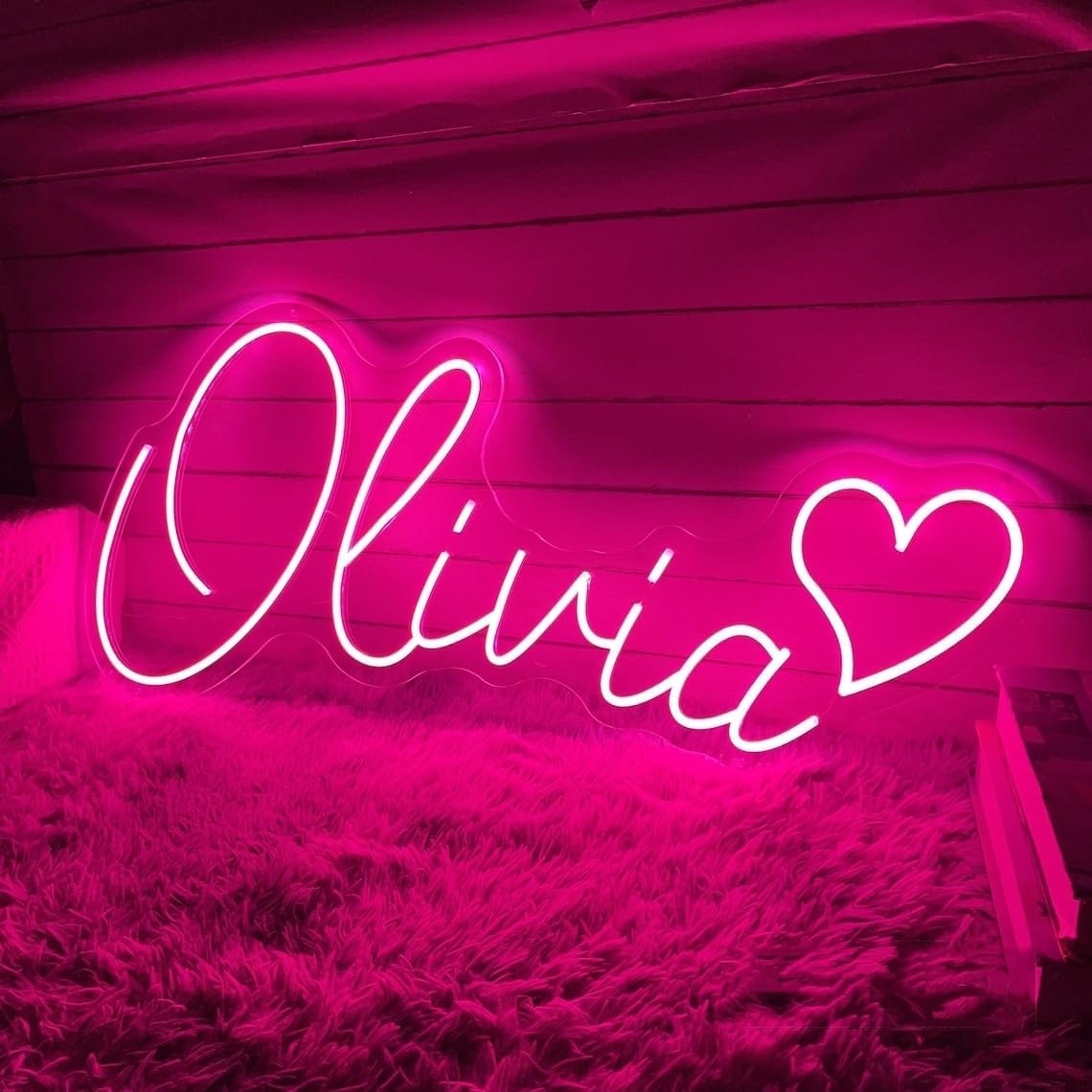 Custom Name With Heart LED Neon Sign, Personalized Kid's Bedroom Nursery Girl Dorm Room Neon Light Wall Decor Birthday Gift for Kids Roomies