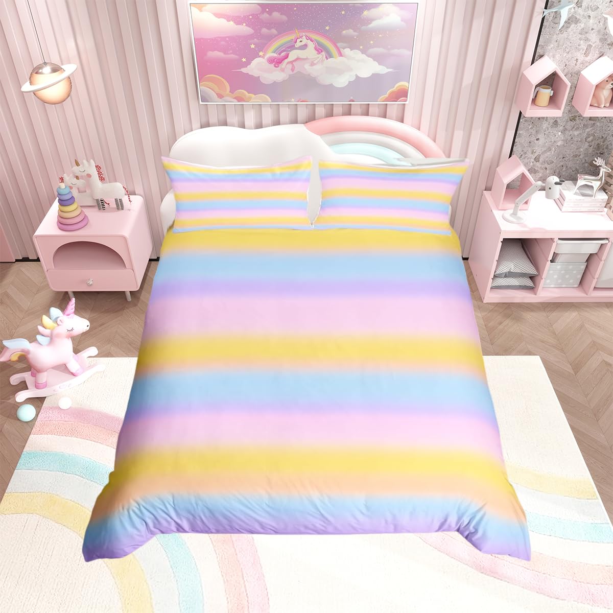 richhome Kids Junior/Cot Bed Size Colorful Stripes Comforter Cover Geometric Bedding Set Ombre Effects Modern Abstract Art Duvet Cover for Boys Girls Room Decor — image 1