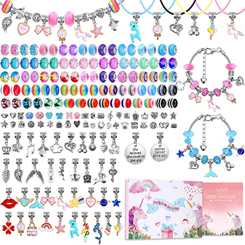 180 Pcs Charm Bracelet Making Kit for Girls, Unicorn Mermaid Crafts Gifts Set Charm Bracelets Kit...