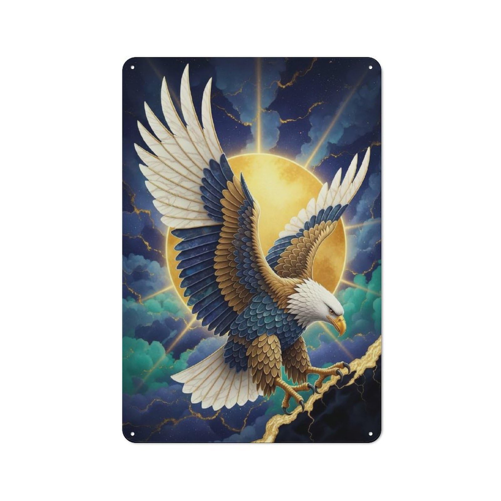 Junmoney Style-12 For Lounge Or Reading Corner, Golden Sun Eagle Vintage Metal Sign 30X20cm, For Collectors Decorating Lounges And Reading Corners