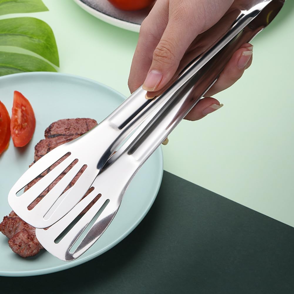 4 pinzas plateadas para servir de 9 pulgadas, de acero inoxidable, para ensalada, bufé, aperitivos, postres, fiestas de comida