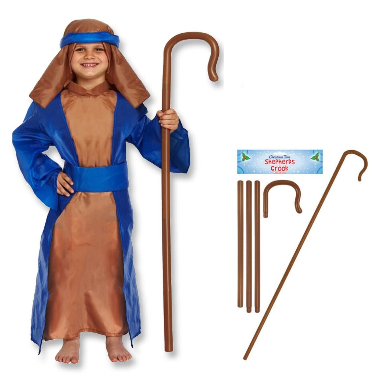 Lizzy Blue Shepherd Costume + Crook | School Christmas Nativity Fancy Dress Costume