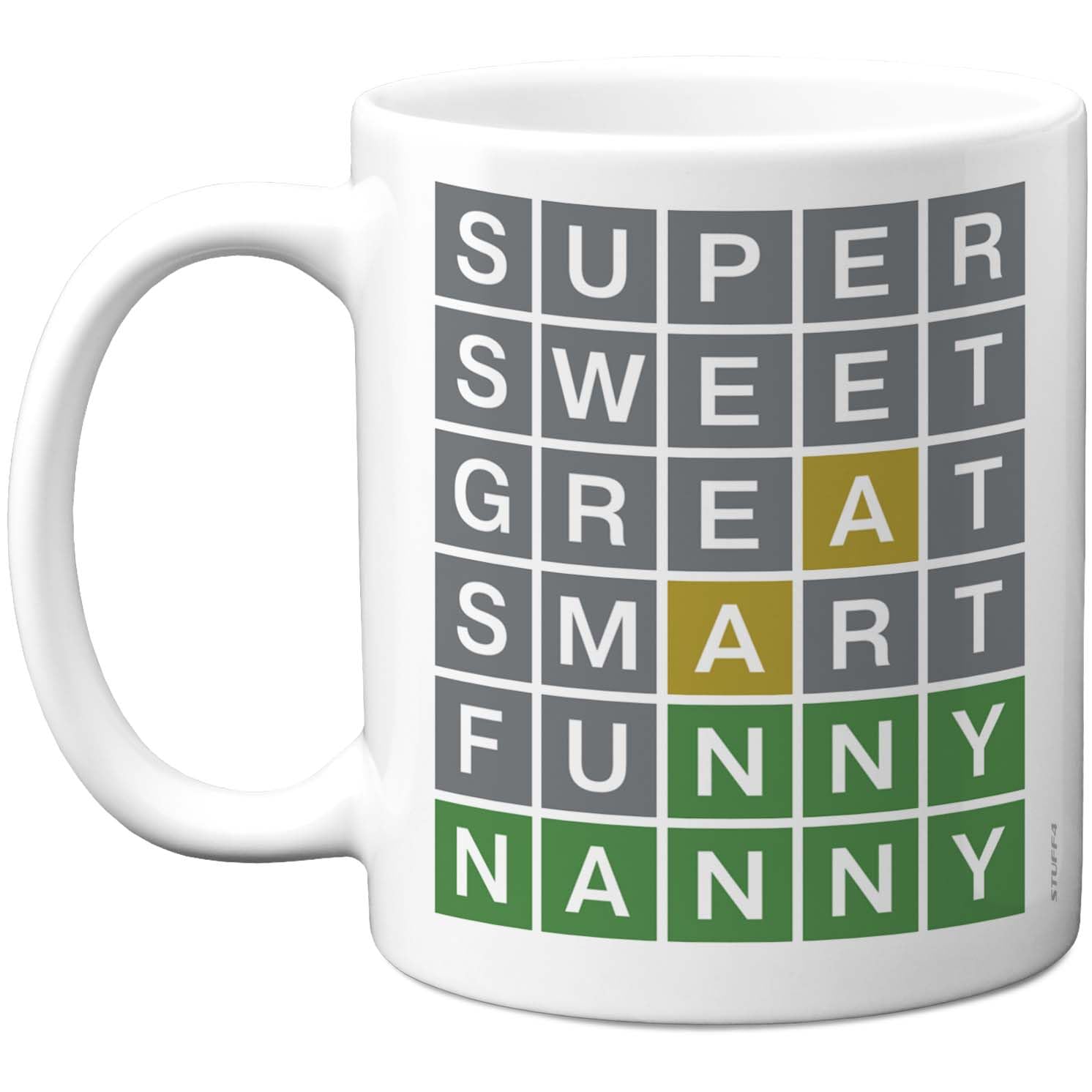 Stuff4 Super Sweet Nanny Mug - Cheerful Grid of Positive Traits - Thoughtful Appreciation for Nan - 11oz Ceramic Gloss Mug