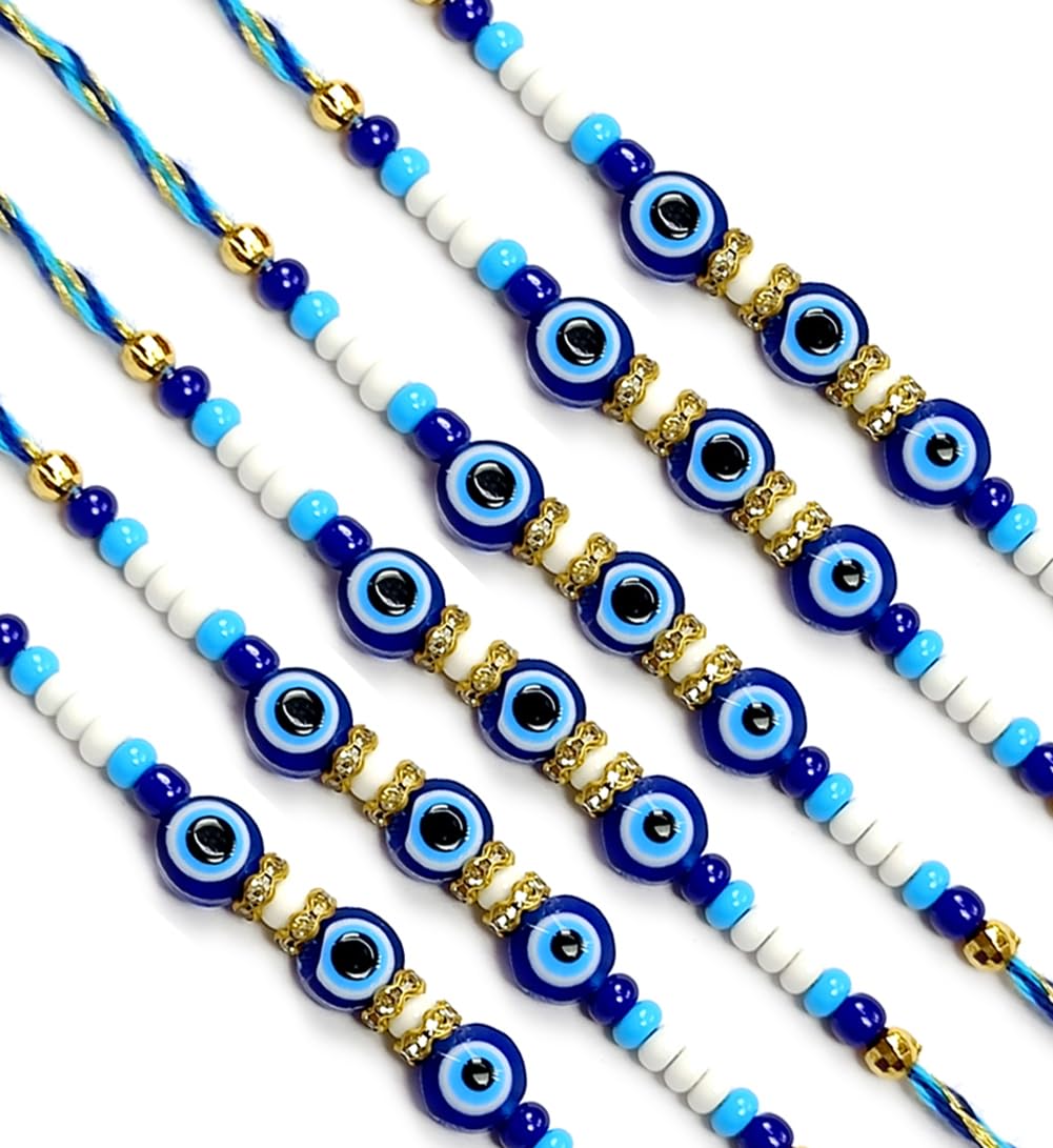 AARON INC Beautiful Handmade Evil Eye Stone Rakhi With Card For Brother Bhaiya Rakhi, Rakhi For Brother, Raksha Bandhan Rakhi, Rakhi Gift For Bhai Set of 6 (RKH31) (B0CD28J88N) Amazon Price History, Amazon Price Tracker