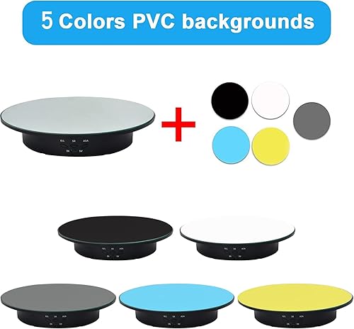 Miniatura 3 de QINMAY Soporte de exhibición giratorio de 360 grados, tocadiscos de fotografía de 360 grados con control remoto, 5 fondos de PVC, fuente de