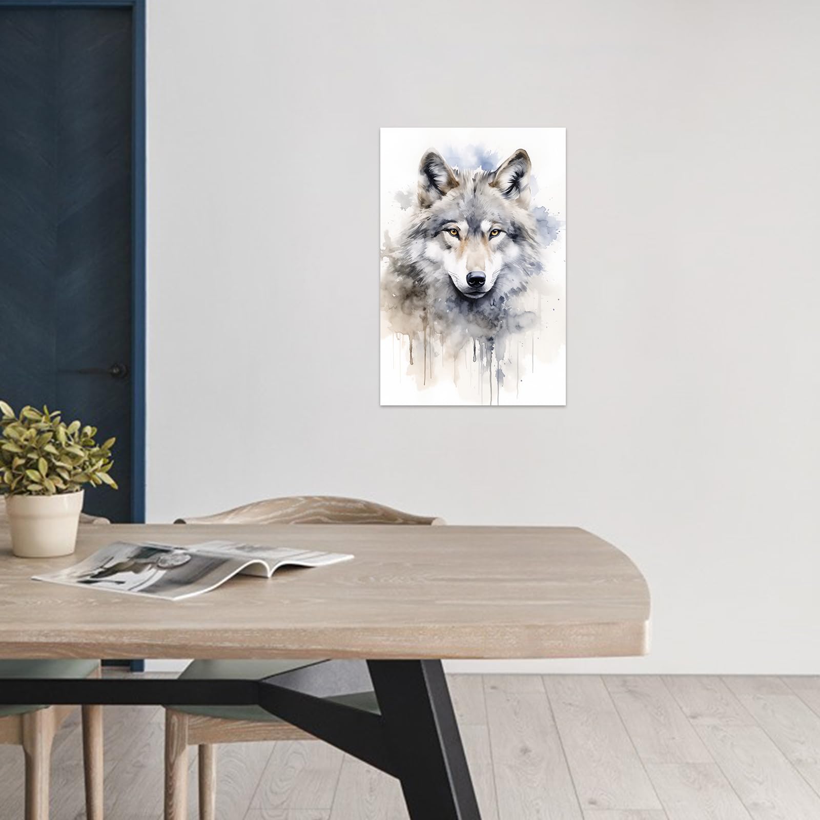 CCWACPP Wolf Canvas Wall Art Watercolor Animal Pictures Abstract Wildlife Portrait Painting for Living Room Bedroom Office Home Wall Decor Framed (30.00 x 45.00 cms) - Image 3