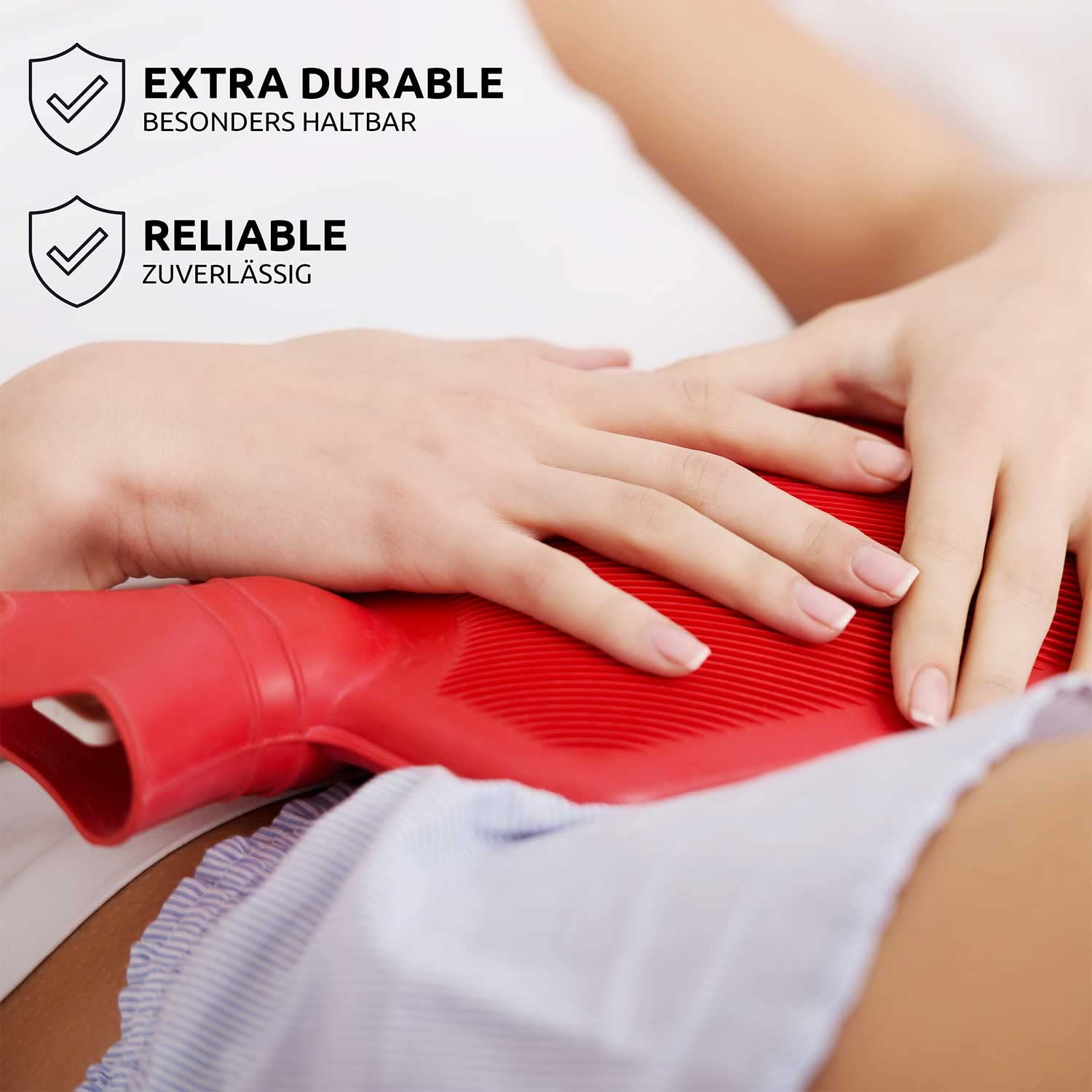 Bolsa de agua caliente Snoozy® con funda suave y mimosa XXL con 2 litros de volumen para un calor duradero; 100% caucho natural. (Sin tapa)