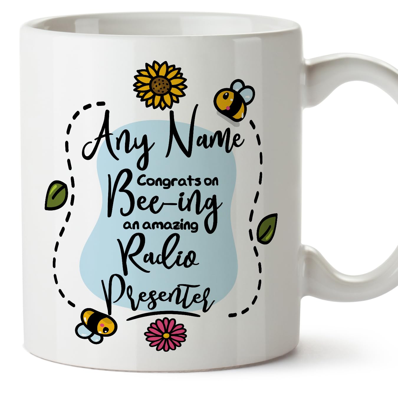 MUGFFINS Personalised Mug for Radio Presenter - in English - Thanks for Beeing - Funny Custom Gift for Colleagues - Ceramic 11oz Mug