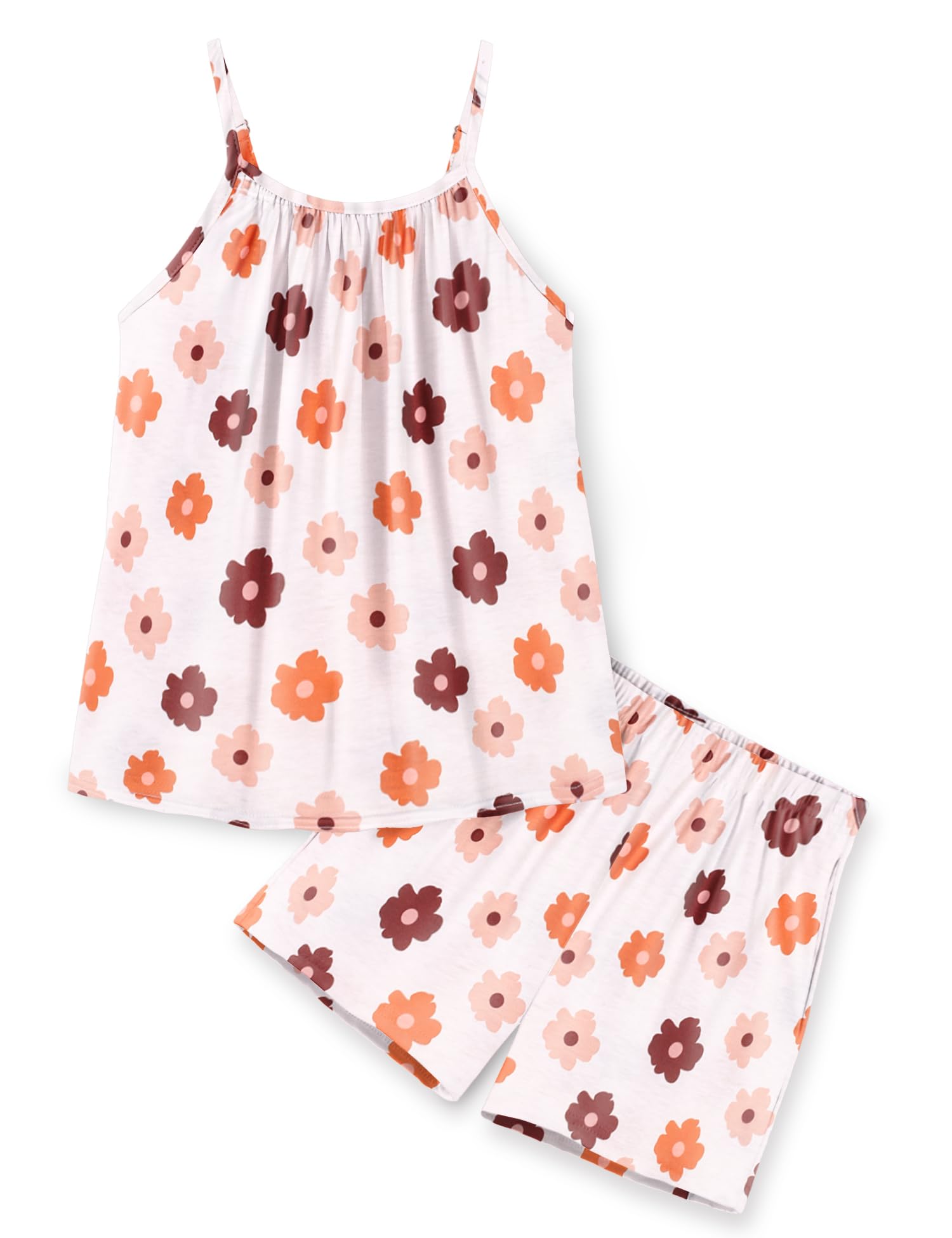 Arshiner Toddler Girl Clothes 2 Piece A-Line Spaghetti Strap Top and Short Sets Cute Summer Outfits Pink Orange Flower 4-5T
