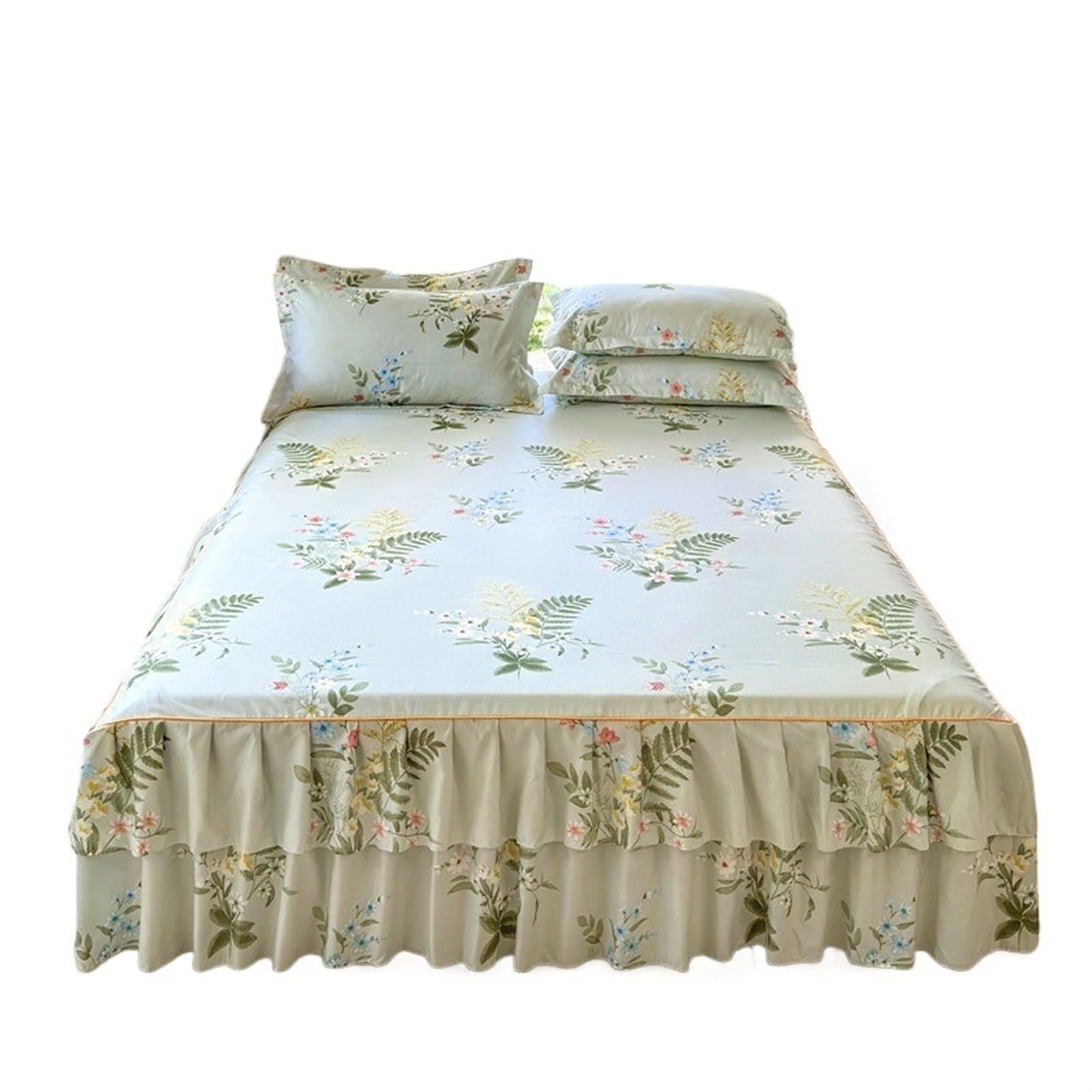 Falda de Cama de Estilo Floral, Colcha de Encaje de Doble Capa, Funda de Cama con Volantes, Protector de colchón for el hogar FaldóN De Cama Ruffle Wrap Colcha Gruesa(C,180x220cm 1pc)