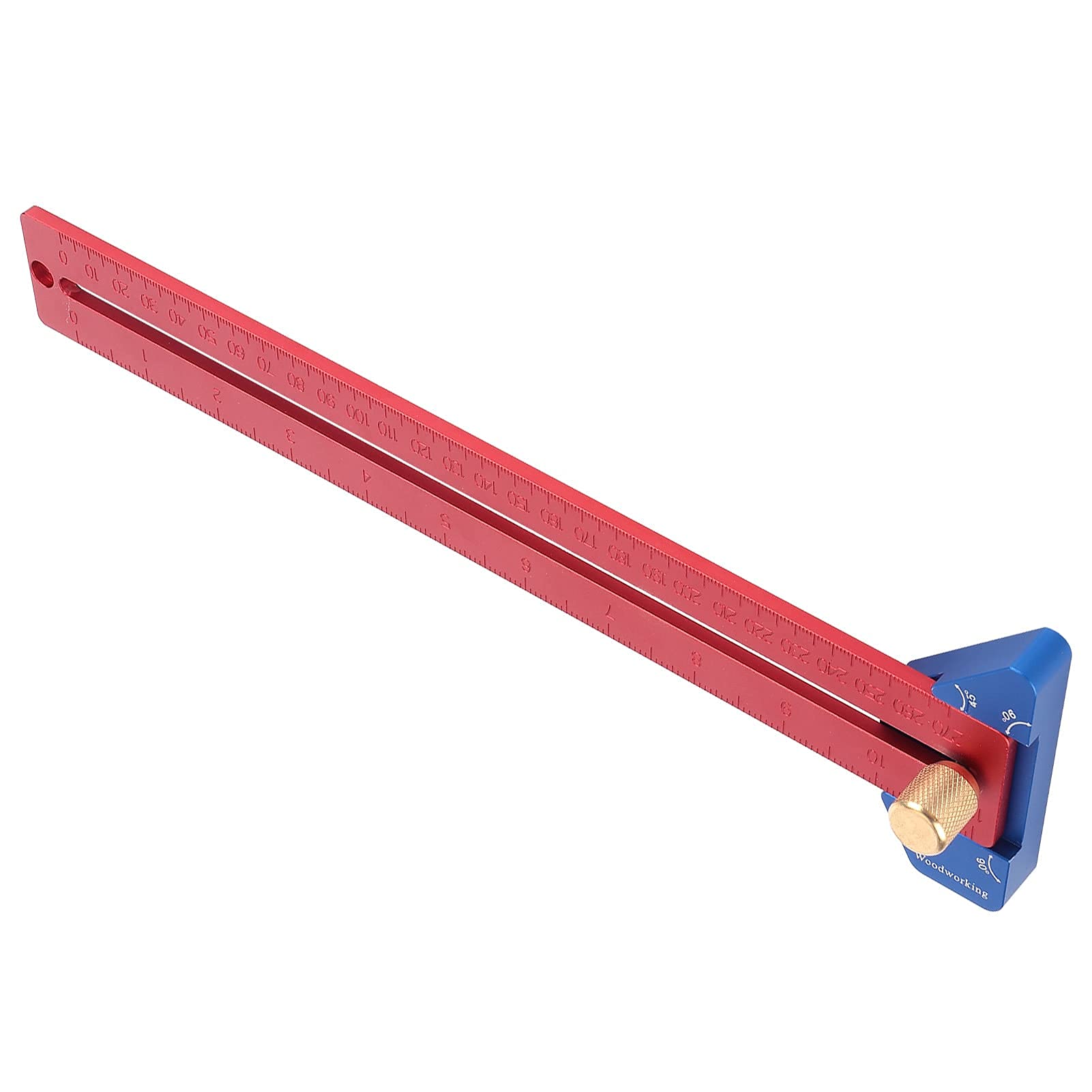 Regla en ángulo de aleación de aluminio de 270 mm, herramienta de marcado y trazado de líneas con tuercas de latón duraderas, escalas métricas e imperiales, acabado de oxidación anódica