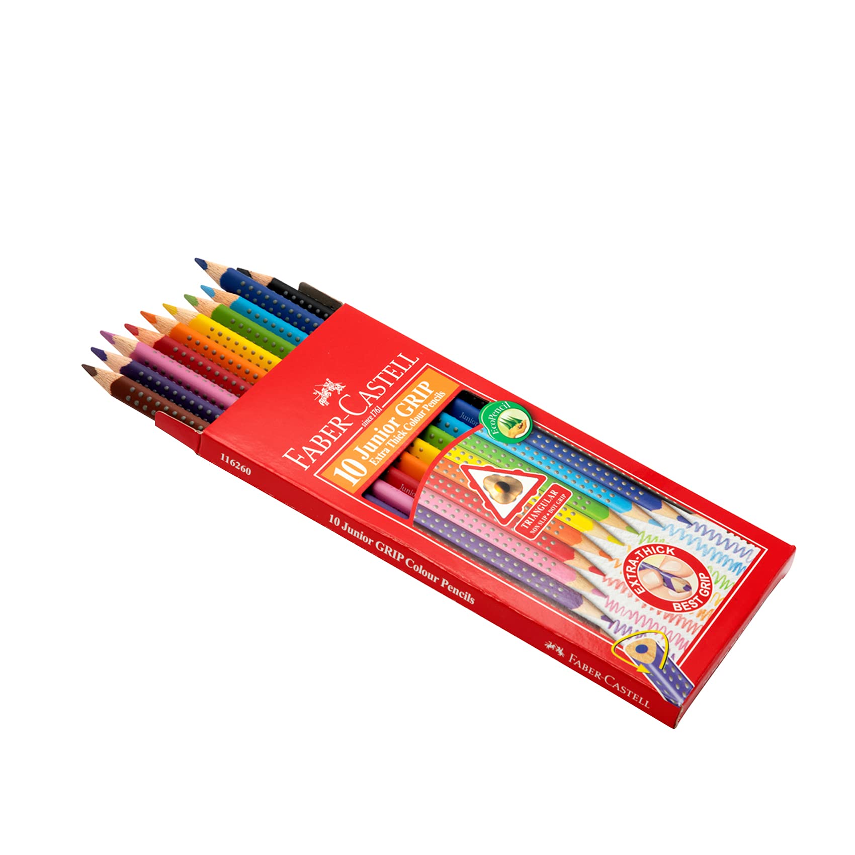 Faber-Castell Grip Junior kolorowe kredki, 10 kolorów w kartonowym pudełku, 116260