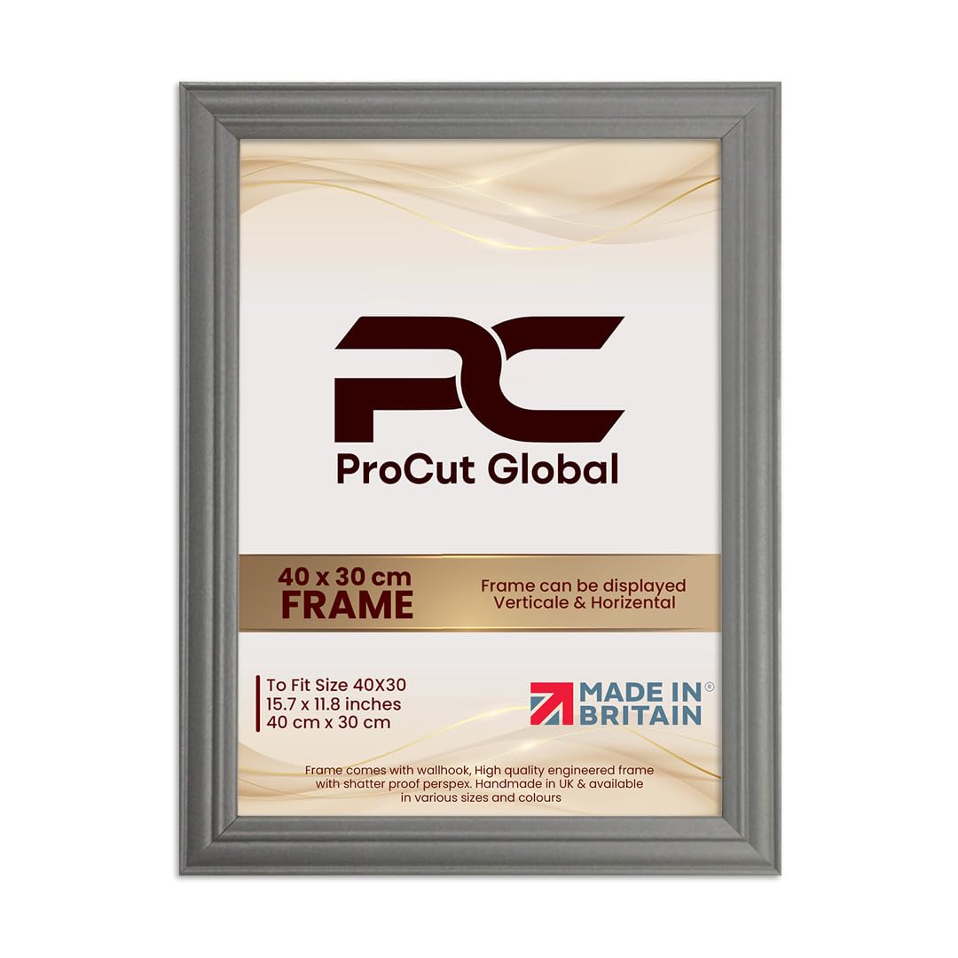 Procut Global 40x30CM Dark Grey Picture Frames - Classic Wooden Photo Frame with Shatterproof Perspex for Wall or Tabletop - Perfect for Posters, Certificates & Prints - Sizes & Colors Available