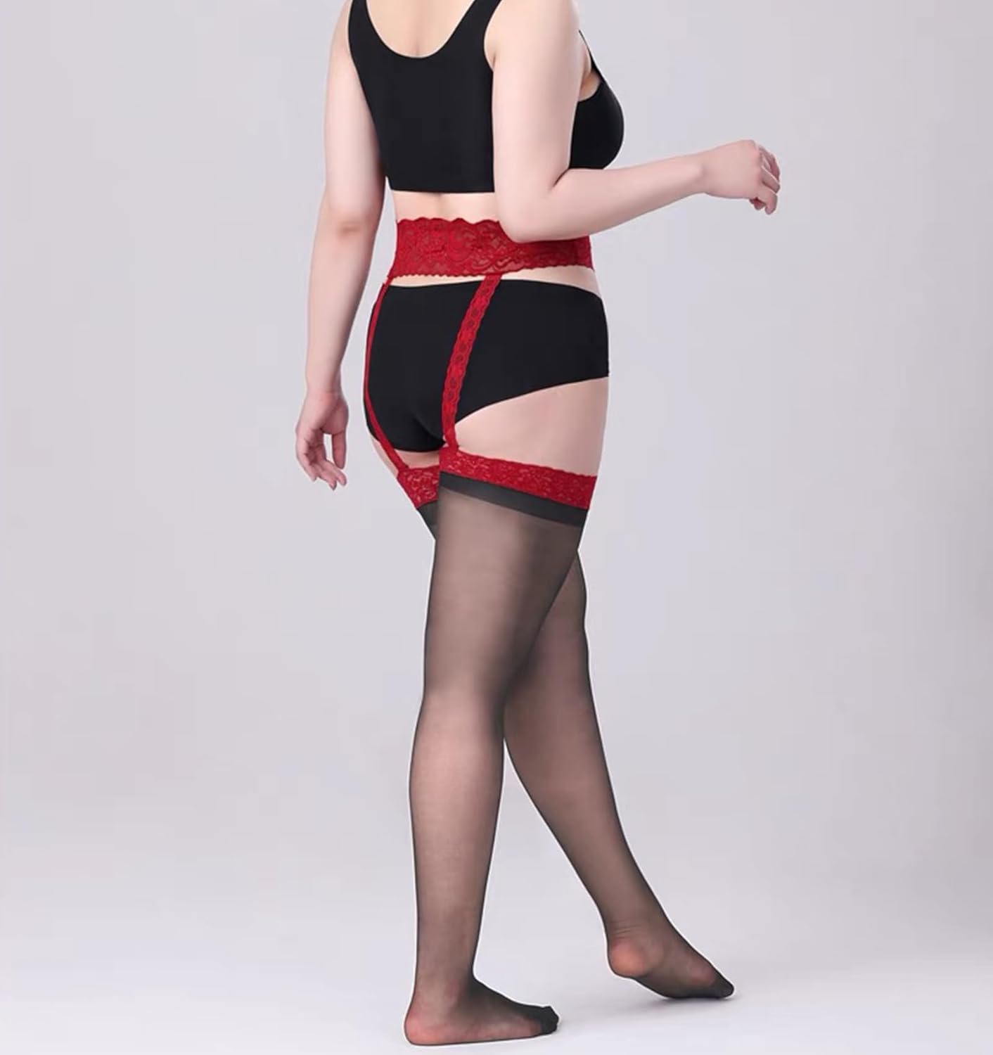 Women's Lace Suspender Tights Plus Size Sexy Sheer Garter Tights Ultra-Thin Garter Stockings - Image 2