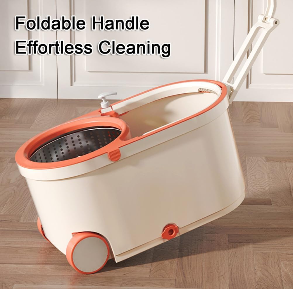 360° Spin Mop and Buckets Sets with 2 Thick Reusable Microfibre Pads, Hands-Free Cleaning System with Microfiber Mop Head, Lightweight for Hardwood,