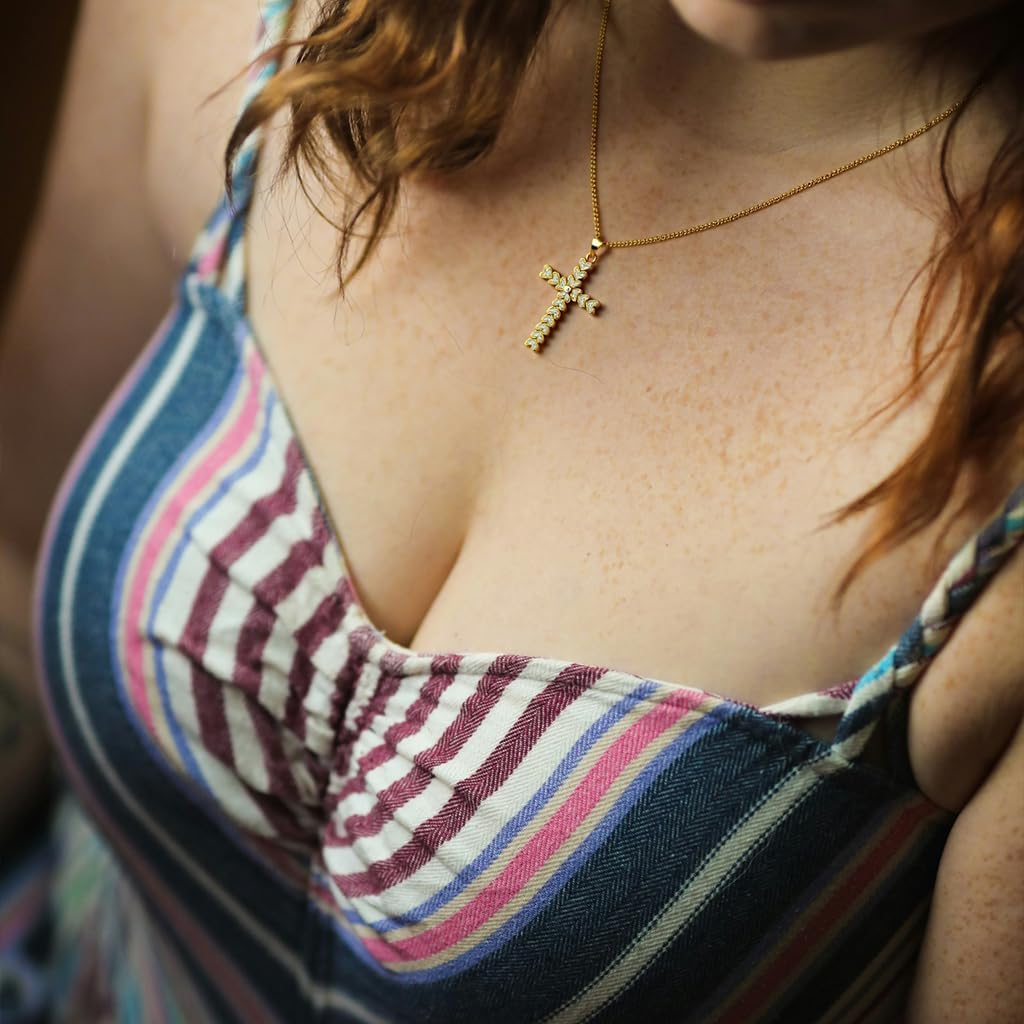 Cross Necklace for Women, 18K Gold Plated Trendy Cross Charm Necklace Jewelry Gifts for Women,Faith Cross Jewelry First Communion Necklace - Image 4
