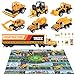 TEMI Diecast Engineering Construction Vehicle Toy Set w/Play Mat,Truck Carrier, Forklift, Bulldozer, Excavator,Dump Truck, Alloy Metal Car Toys Set for 3 4 5 6 Years Old Toddlers Kids Boys & Girls