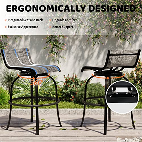 Sundale Outdoor Swivel Bar Stools Set Of 2, Patio Bar Height Tall Chairs With Back, All-Weather Textilene Fabric Armless High Stools For Porch Deck Yard, Gray #TOP2