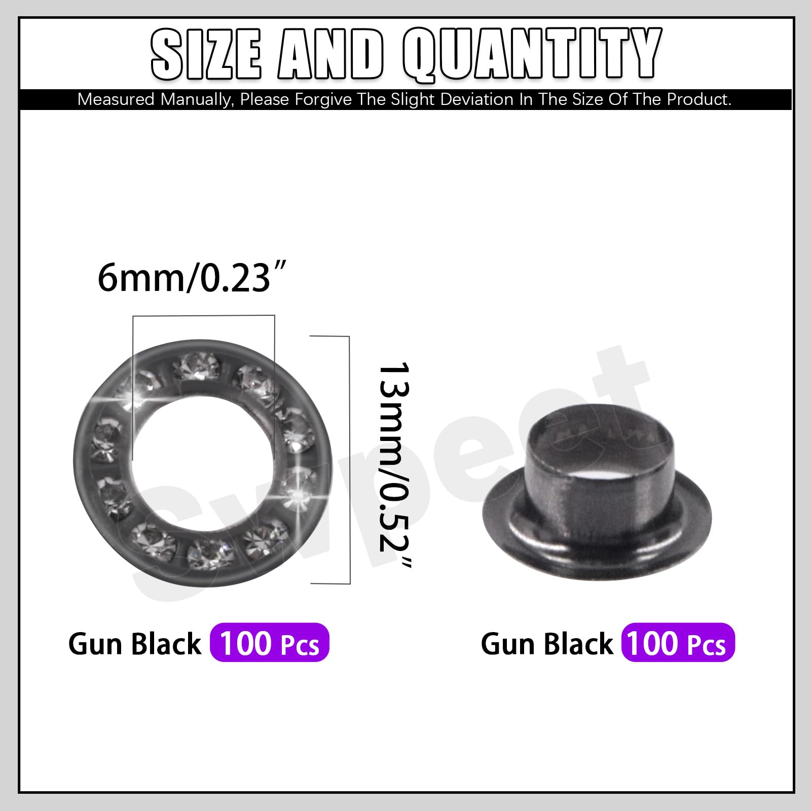 Rhinestone Grommets - 120 Sets Metal Eyelets -2
