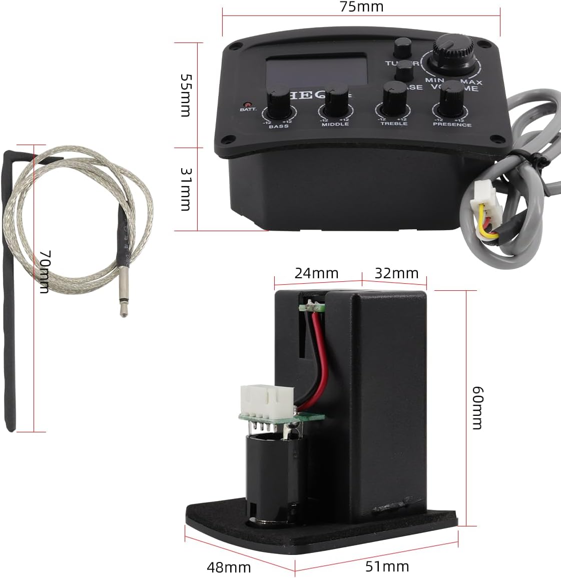 Acoustic 4 Band EQ Equalizer Guitar Preamp Piezo Pickup Tuner Acoustic Guitar Preamp Amplifier Equalizer Tuner (HEQ-4)
