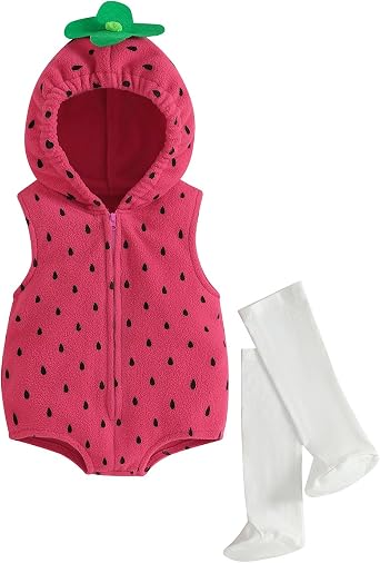 Madjtlqy Baby Halloween Costumes Toddler Girl Boy Fruit Outfits Clothes Hooded Romper Jumpsuit With Long Socks