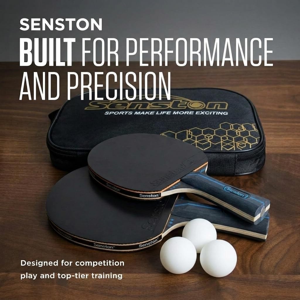 Senston Tischtennis Schläger Set, Profi 2 Tischtennisschläger und 3 Tischtennis-Bälle, Ideal für 2 Spieler