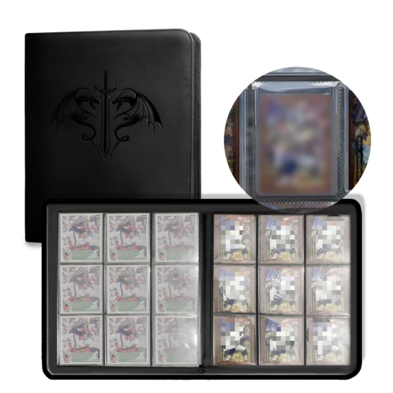 Top Loader Binder | 9-Pocket LX Album | Black Leatherette Toploader | Archival Safe | Side-Loading Pages | Holds 288 Standard 3x4 Toploaders, Trading, and Gaming Cards (black)