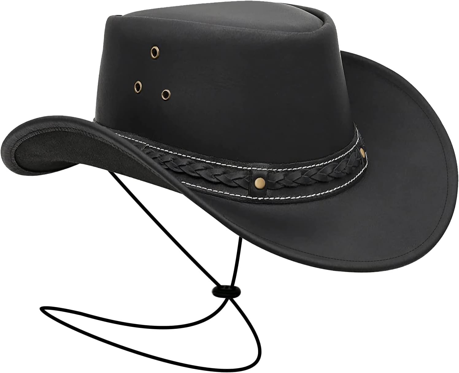 Leather Cowboy Hat for Men Women Lightweight Handcrafted Western Shapeable Wide Brim Durable Cowgirl Outback Hat