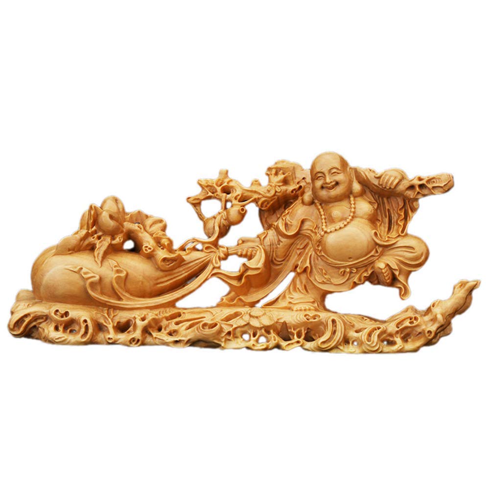 YNIYUJKL Wooden Statue Ornament Feng Shui Laughing Buddha Bag God Of Wealth Prosperity Sculpture Figurines Best Decoration Gift,Large,A-S