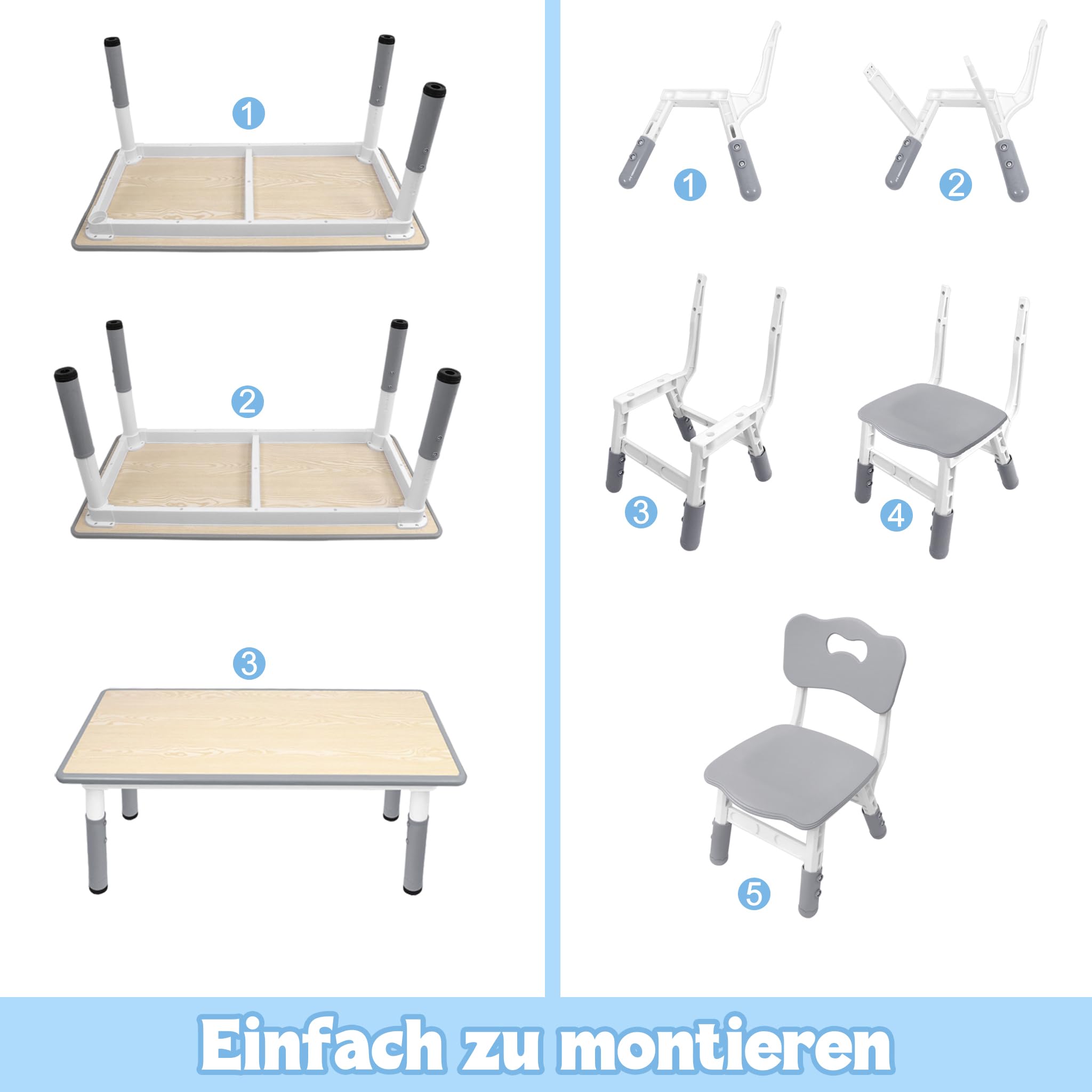 UISEBRT Kindertafel met 4 stoelen, in hoogte verstelbaar