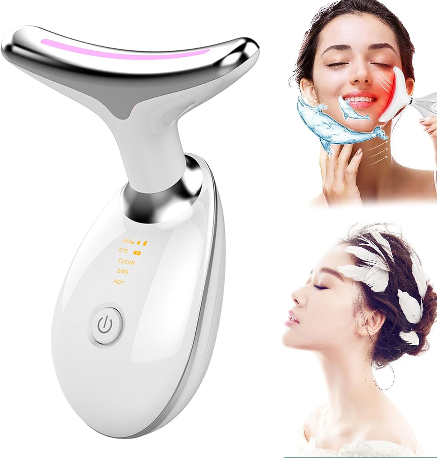 Blumene Face Pro – 3 Lichten Microcurrent Gezichtsapparaat, Golvend Chic Beauty Face Lift en Massager (Wit)